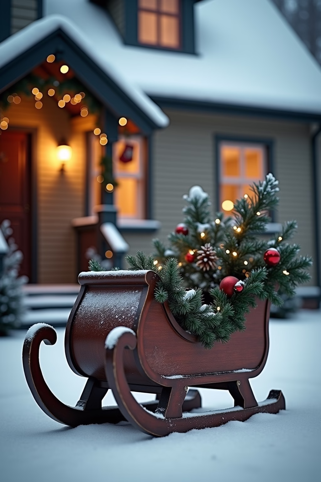 schlitten deko weihnachten draussen outline 2